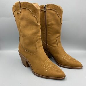 Sam & Libby Women's 8.5 Breanna Mi-Shaft Western Boots Suede Tan Side Zip READ